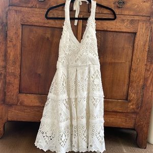 Alexis halter crochet short dress. White. Size Small